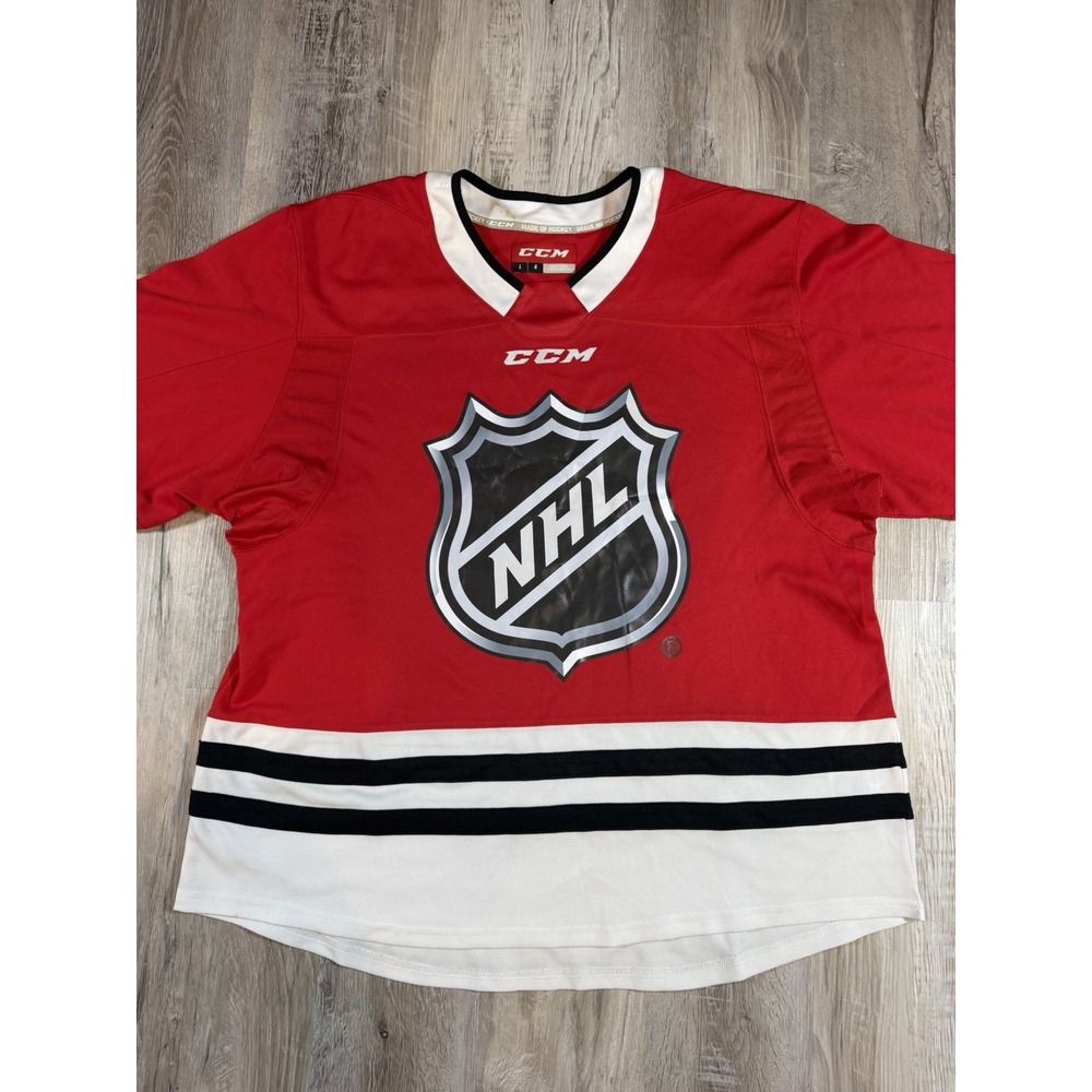 CCM NHL Shield Hockey Jersey Mens Large Red Black White Blank Back - Picture 2 of 9